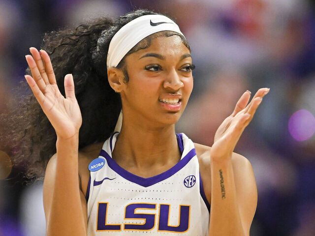 BATON ROUGE, LOUISIANA - MARCH 24: Angel Reese #10 of the LSU Tigers claps during the first quarter during the second round of the 2024 NCAA Women's Basketball Tournament held at Pete Maravich Assembly Center on March 24, 2024 in Baton Rouge, Louisiana.
