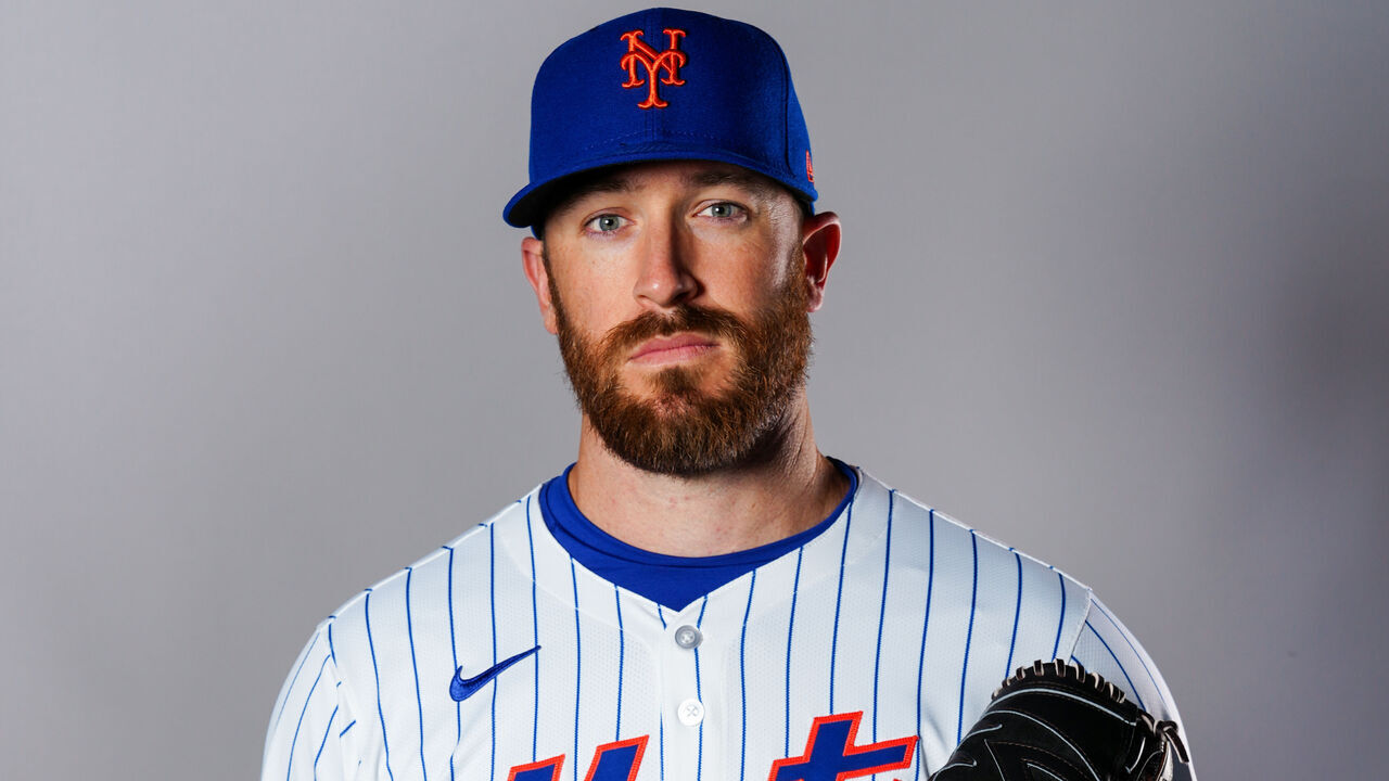 PORT ST. LUCIE, FL - FEBRUARY 22: Austin Adams #54 of the New York Mets poses for a photo during the New York Mets Photo Day at Clover Park on Thursday, February 22, 2024 in Port St. Lucie, Florida.