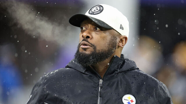 BALTIMORE, MARYLAND - JANUARY 06: Head coach Mike Tomlin of the Pittsburgh Steelers looks on prior to a game against the Baltimore Ravens at M&T Bank Stadium on January 06, 2024 in Baltimore, Maryland.