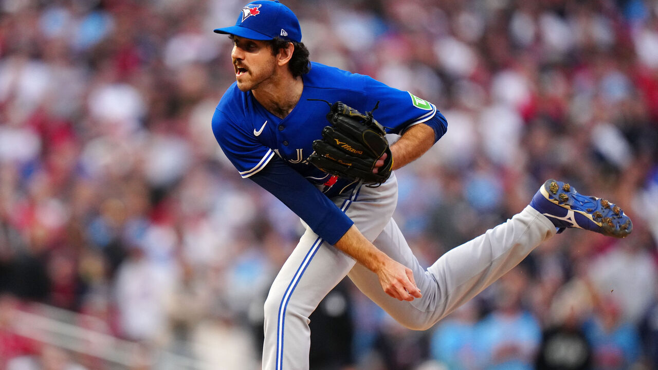 MINNEAPOLIS, MN - OCTOBER 04: Jordan Romano 68 of the Toronto Blue Jays pitches during Game 2 of the Wild Card Series between the Toronto Blue Jays and the Minnesota Twins at Target Field on Wednesday, October 4, 2023 in Minneapolis, Minnesota.