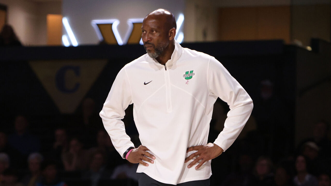 NASHVILLE, TN - NOVEMBER 10: USC Upstate Spartans head coach Dave Dickerson watches his team from the sideline during a game between the Vanderbilt Commodores and USC Upstate Spartans, November 10, 2023 at Memorial Gymnasium in Nashville, Tennessee.