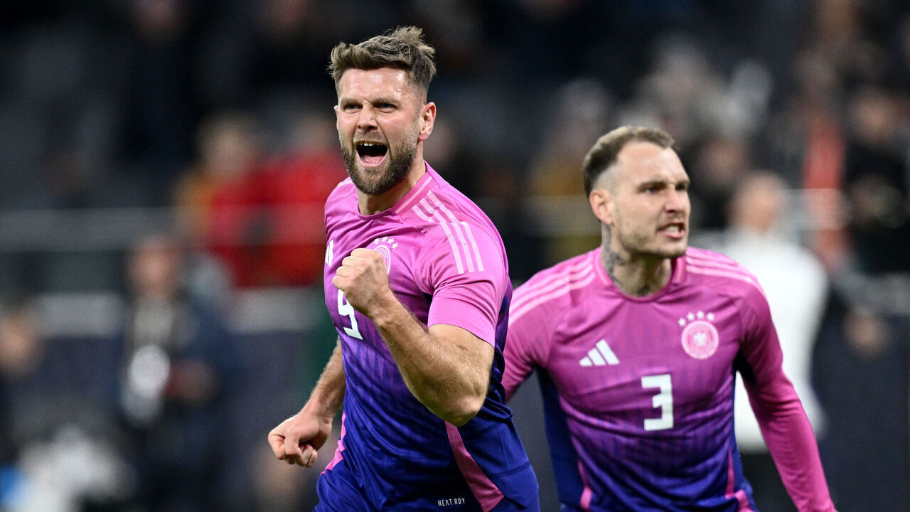 FRANKFURT AM MAIN, GERMANY - MARCH 26: Niclas Fuellkrug of Germany celebrates scoring his team's second goal during the International Friendly match between Germany and Netherlands at Deutsche Bank Park on March 26, 2024 in Frankfurt am Main, Germany.
