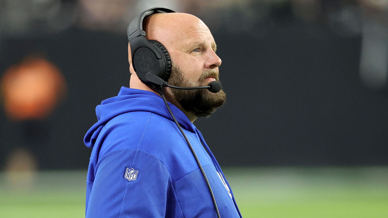 LAS VEGAS, NEVADA - NOVEMBER 05: Head coach Brian Daboll of the New York Giants looks on in the fourth quarter of a game against the Las Vegas Raiders at Allegiant Stadium on November 05, 2023 in Las Vegas, Nevada.