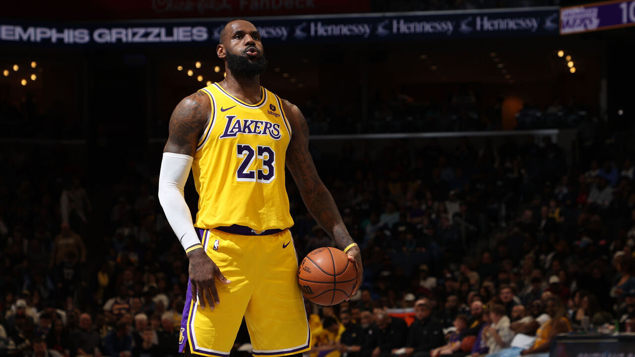 MEMPHIS, TN - MARCH 27: LeBron James #23 of the Los Angeles Lakers prepares to shoot a free throw during the game against the Memphis Grizzlies on March 27, 2024 at FedExForum in Memphis, Tennessee. Mandatory Copyright Notice: Copyright 2024 NBAE