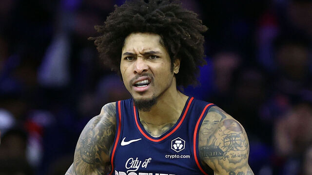 PHILADELPHIA, PENNSYLVANIA - MARCH 27: Kelly Oubre Jr. #9 of the Philadelphia 76ers reacts during the second quarter against the LA Clippers at the Wells Fargo Center on March 27, 2024 in Philadelphia, Pennsylvania.