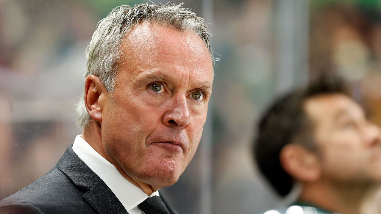ST PAUL, MINNESOTA - OCTOBER 24: Head coach Dean Evason of the Minnesota Wild looks on against the Edmonton Oilers in the third period at Xcel Energy Center on October 24, 2023 in St Paul, Minnesota. The Wild defeated the Oilers 7-4.