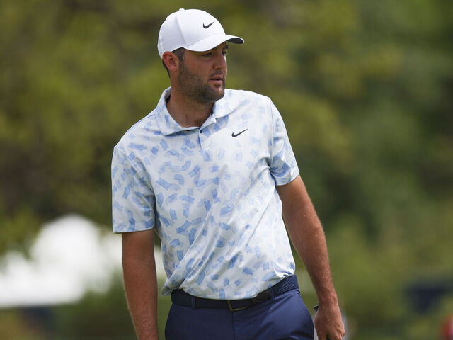 HOUSTON, TX - MARCH 29: Scottie Scheffler (USA) watches his putt on 1 green during Round 2 of the PGA Texas Children's Houston Open at Memorial Park Golf Course on March 29, 2024 in Houston, Texas.