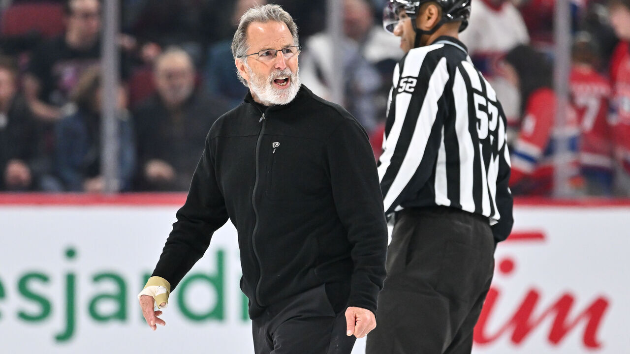 MONTREAL, CANADA - MARCH 28: Head coach of the Philadelphia Flyers John Tortorella reacts as he walks across the ice at the end of the second period against the Montreal Canadiens at the Bell Centre on March 28, 2024 in Montreal, Quebec, Canada. The Montreal Canadiens defeated the Philadelphia Flyers 4-1.
