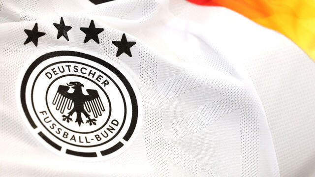 FRANKFURT AM MAIN, GERMANY - MARCH 25: The new team Germany adidas home match jersey is displayed during a press conference of team Germany at DFB Campus on March 25, 2024 in Frankfurt am Main, Germany.
