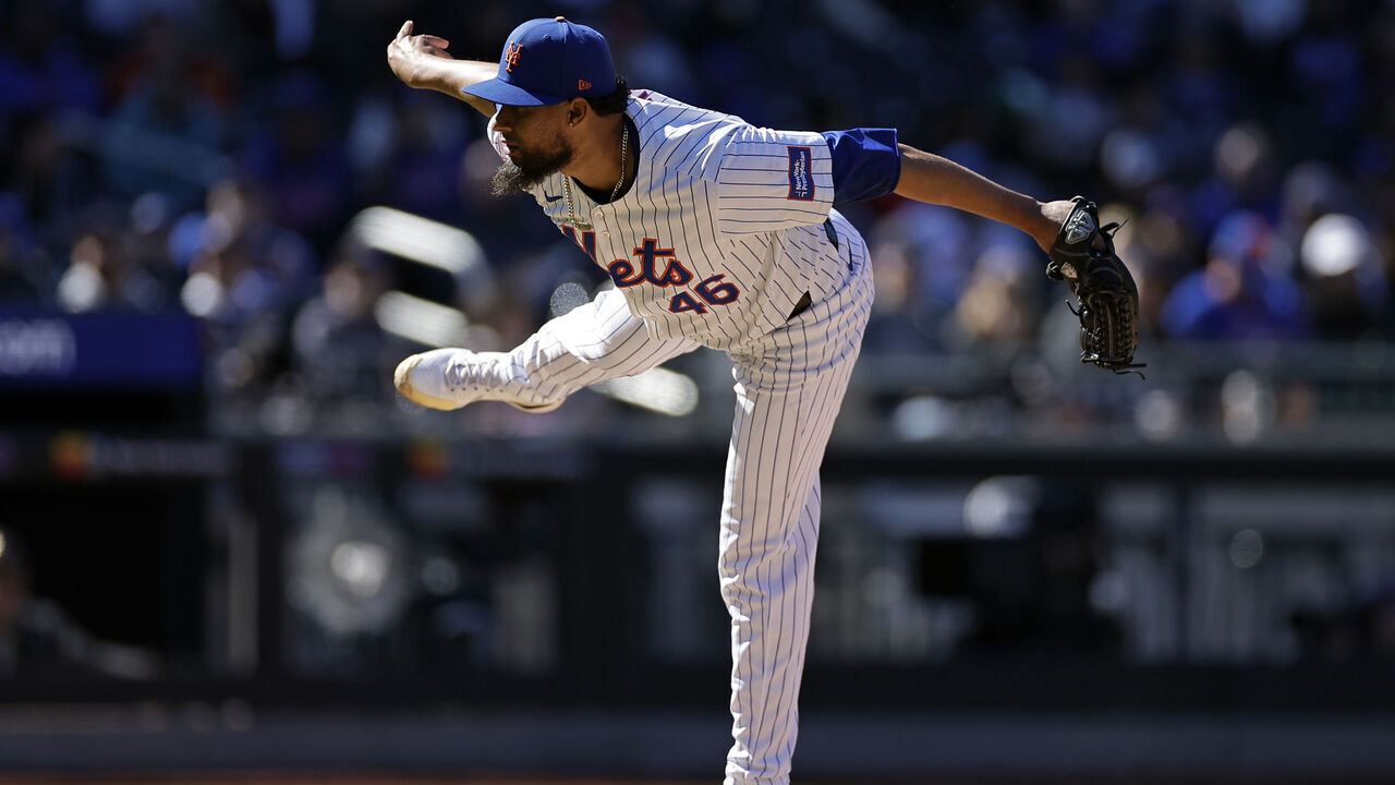 NEW YORK, NY - MARCH 31: Yohan Ramirez #46 of the New York Mets pitches against the Milwaukee Brewers during the fifth inning at Citi Field on March 31, 2024 in New York City.