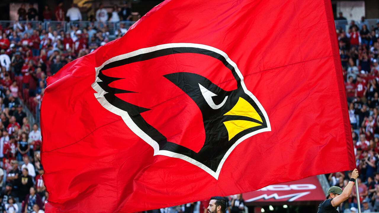 GLENDALE, AZ - NOVEMBER 18: The Arizona Cardinals flag before the NFL football game between the Oakland Raiders and the Arizona Cardinals on November 18, 2018 at State Farm Stadium in Glendale, Arizona.