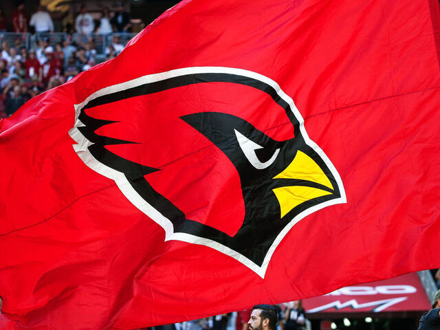 GLENDALE, AZ - NOVEMBER 18: The Arizona Cardinals flag before the NFL football game between the Oakland Raiders and the Arizona Cardinals on November 18, 2018 at State Farm Stadium in Glendale, Arizona.