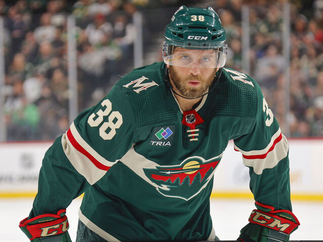 SAINT PAUL, MN - MARCH 14: Ryan Hartman #38 of the Minnesota Wild awaits a face-off against the Anaheim Ducks during the game at the Xcel Energy Center on March 14, 2024 in Saint Paul, Minnesota.