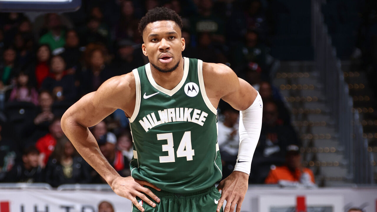WASHINGTON, DC - APRIL 2: Giannis Antetokounmpo #34 of the Milwaukee Bucks looks on during the game on April 2, 2024 at Capital One Arena in Washington, DC. Mandatory Copyright Notice: Copyright 2024 NBAE