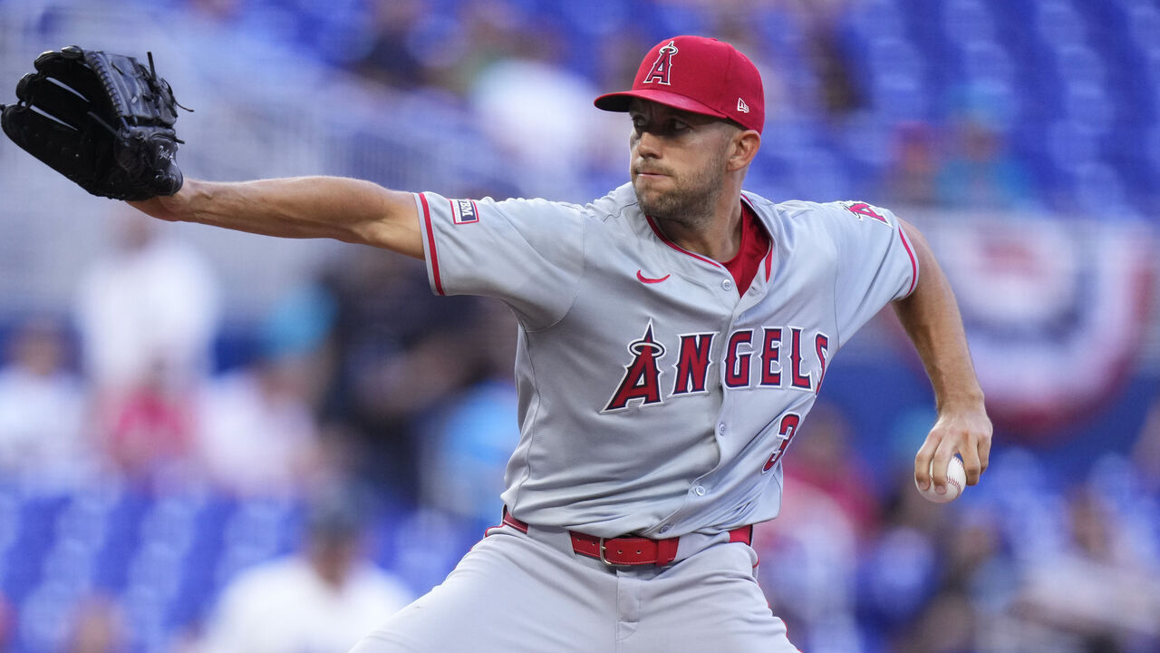 MIAMI, FLORIDA - APRIL 02: Tyler Anderson #31 of the Los Angeles Angels throws a pitch against the Miami Marlins during the first inning at loanDepot park on April 02, 2024 in Miami, Florida.
