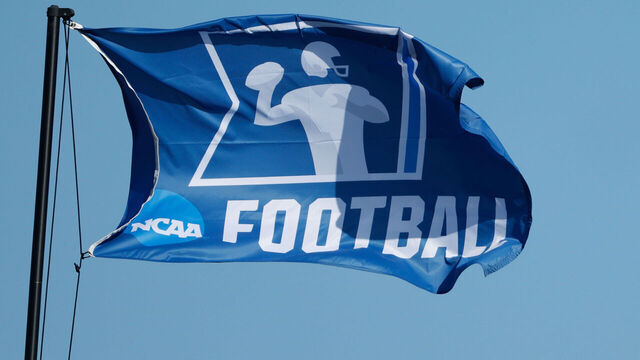 MCKINNEY, TEXAS - DECEMBER 16: A NCAA flag is seen during the game between the Colorado School of Mines Orediggers and the Harding Bisons during the Division II Football Championship held at McKinney ISD Stadium on December 16, 2023 in McKinney, Texas.