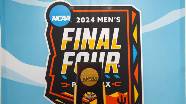 CARMEL, INDIANA - MARCH 13: 2024 Men's Final Four signage during the Division I Men's Basketball Tournament Selections held at the Hotel Carmichael on March 13, 2024 in Carmel, Indiana.