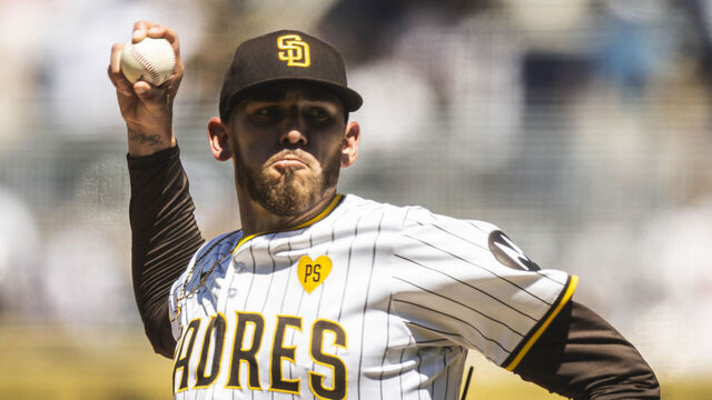 SAN DIEGO, CA - APRIL 3: Joe Musgrove #44 of the San Diego Padres pitches in the first inning against the St. Louis Cardinals on April 3, 2024 at Petco Park in San Diego, California.