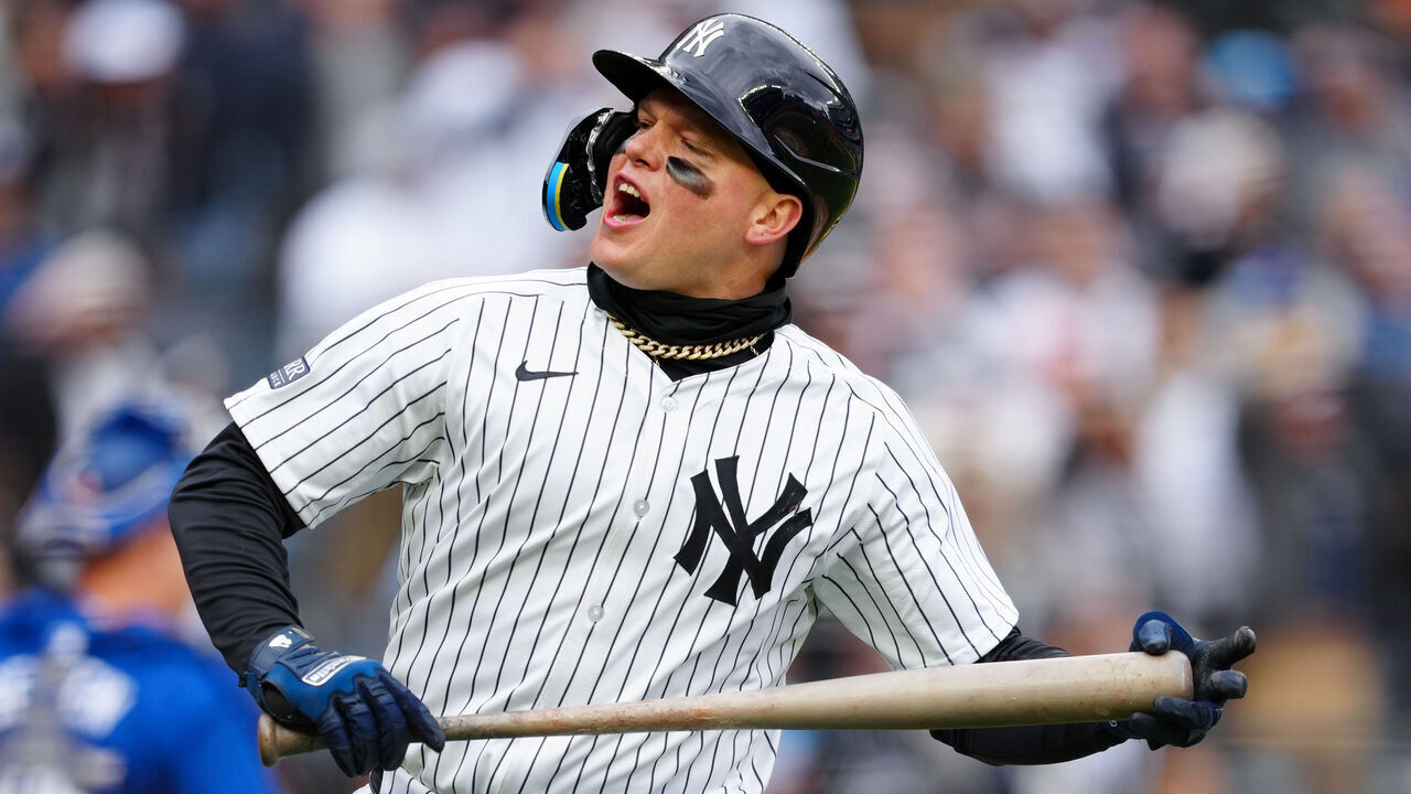NEW YORK, NY - APRIL 05: Alex Verdugo #24 of the New York Yankees reacts during the game between the Toronto Blue Jays and the New York Yankees at Yankee Stadium on Friday, April 5, 2024 in New York, New York.