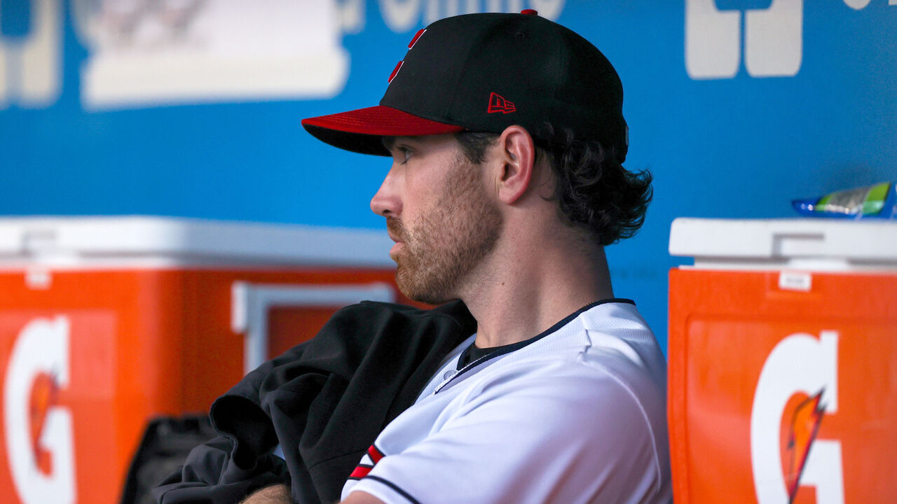 CLEVELAND, OH - MAY 26: Cleveland Guardians starting pitcher Shane Bieber (57) in the dugout during the fifth inning of the Major League Baseball Interleague game between the St. Louis Cardinals and Cleveland Guardians on May 26, 2023, at Progressive Field in Cleveland, OH.