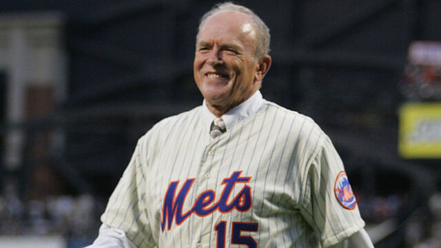 NEW YORK - AUGUST 22: Jerry Grote walks to throw the first pitch during the presentation commemorating the New York Mets 40th anniversary of the 1969 World Championship team on August 22, 2009 at Citi Field in the Flushing neighborhood of the Queens borough of New York City.