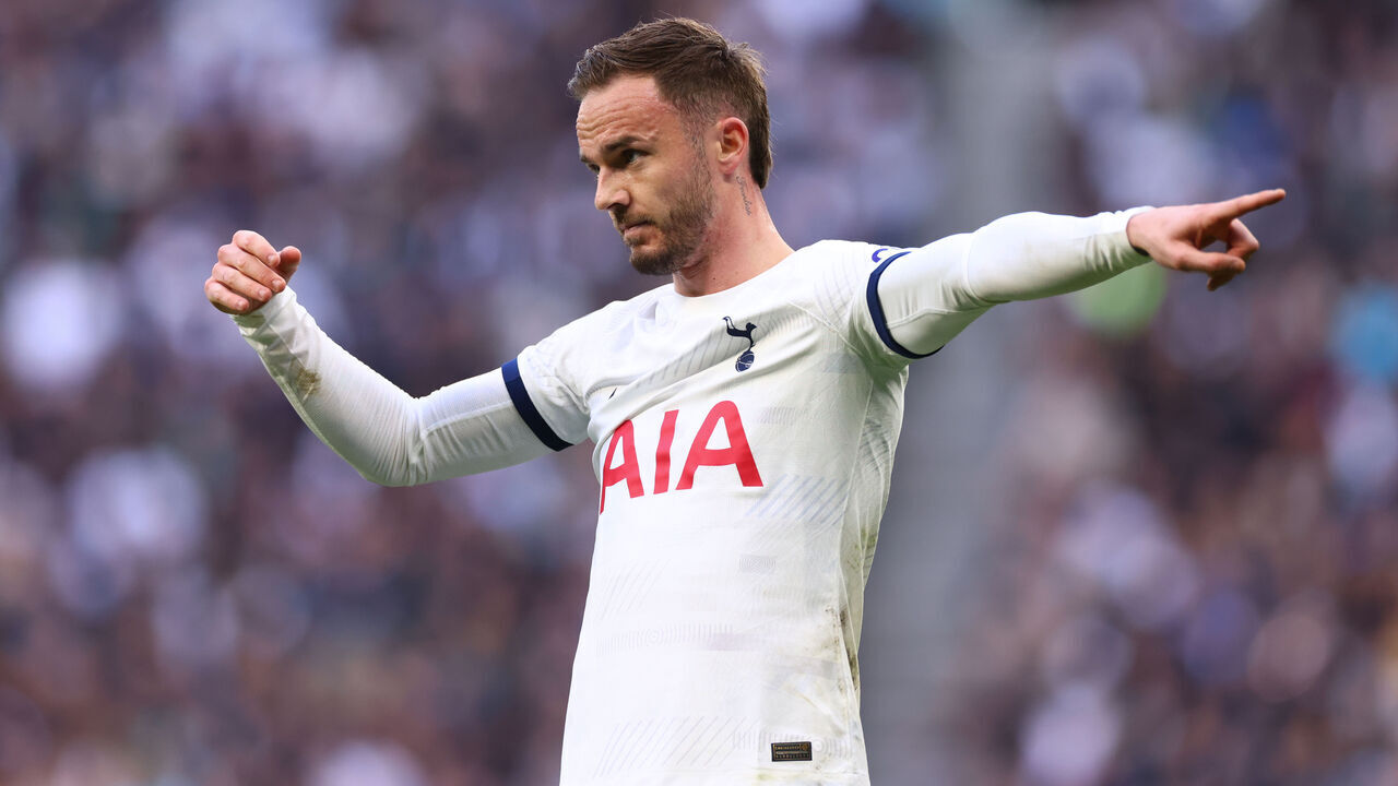 LONDON, ENGLAND - APRIL 07: James Maddison of Tottenham Hotspur during the Premier League match between Tottenham Hotspur and Nottingham Forest at Tottenham Hotspur Stadium on April 07, 2024 in London, England.