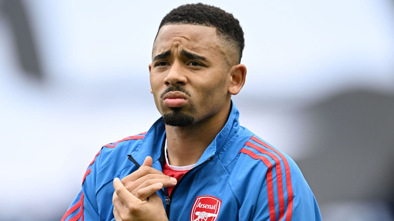 MANCHESTER, ENGLAND - MARCH 31: Gabriel Jesus of Arsenal looks on before the Premier League match between Manchester City and Arsenal FC at Etihad Stadium on March 31, 2024 in Manchester, England.