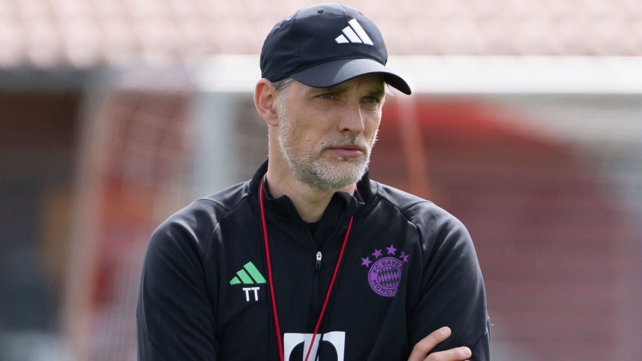 08 April 2024, Bavaria, Munich: Soccer: Champions League, FC Arsenal - Bayern Munich, quarter-final, first leg. FC Bayern's final training session at the Säbener Straße training ground. Munich coach Thomas Tuchel in action. Photo: Sven Hoppe/dpa