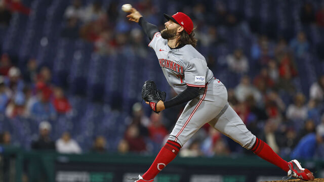 PHILADELPHIA, PENNSYLVANIA - APRIL 1: Tejay Antone #70 of the Cincinnati Reds in action against the Philadelphia Phillies during a game at Citizens Bank Park on April 1, 2024 in Philadelphia, Pennsylvania.