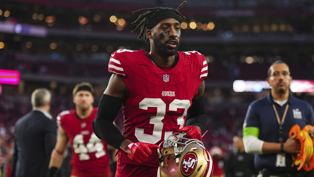 GLENDALE, AZ - DECEMBER 17: Logan Ryan #33 of the San Francisco 49ers walks off of the field after an NFL football game against the Arizona Cardinals at State Farm Stadium on December 17, 2023 in Glendale, Arizona.