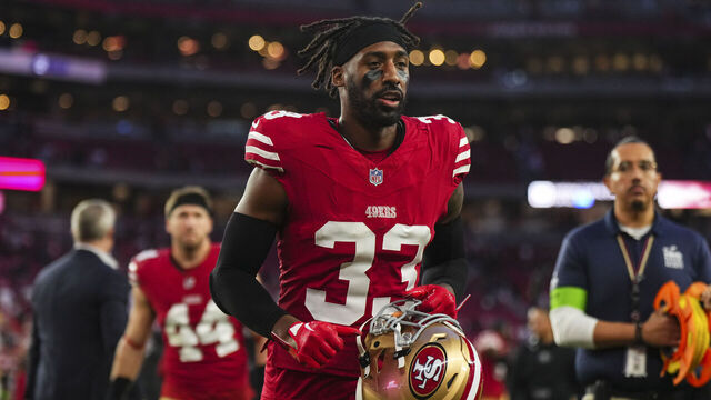 GLENDALE, AZ - DECEMBER 17: Logan Ryan #33 of the San Francisco 49ers walks off of the field after an NFL football game against the Arizona Cardinals at State Farm Stadium on December 17, 2023 in Glendale, Arizona.