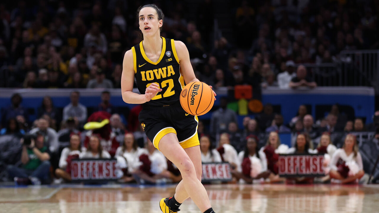 CLEVELAND, OHIO - APRIL 07: Caitlin Clark #22 of the Iowa Hawkeyes looks on in the second half during the 2024 NCAA Women's Basketball Tournament National Championship game against the South Carolina Gamecocks at Rocket Mortgage FieldHouse on April 07, 2024 in Cleveland, Ohio.