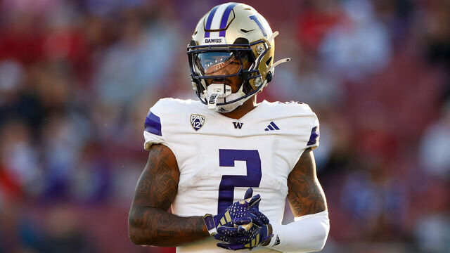 STANFORD, CALIFORNIA - OCTOBER 28: Ja'Lynn Polk #2 of the Washington Huskies looks on in the first half during a game against the Stanford Cardinal at Stanford Stadium on October 28, 2023 in Stanford, California.