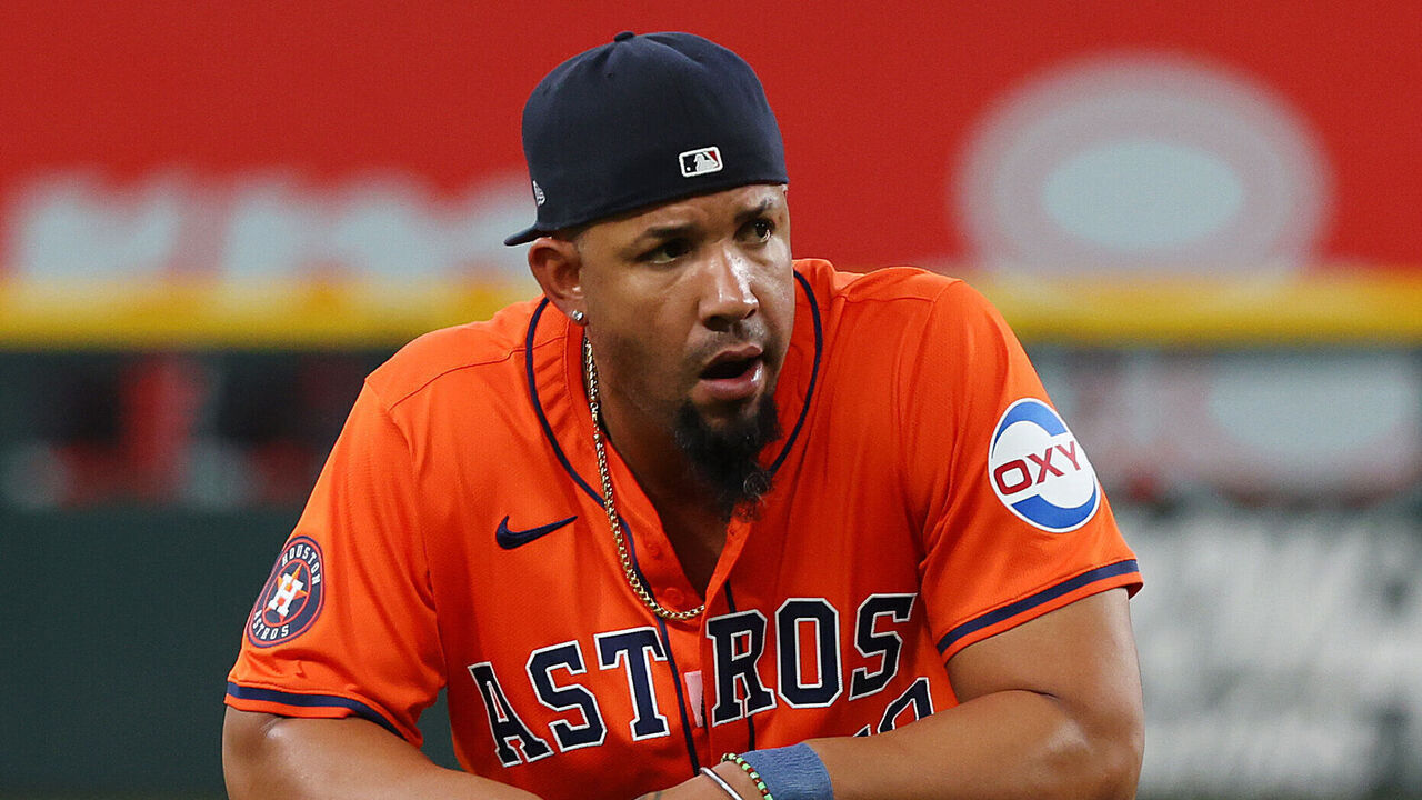 ARLINGTON, TEXAS - APRIL 08: José Abreu #79 of the Houston Astros wamrs up before the game against the Texas Rangers at Globe Life Field on April 08, 2024 in Arlington, Texas.