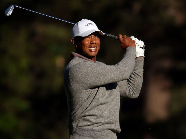 AUGUSTA, GEORGIA - APRIL 12: Tiger Woods of the United States plays a shot on the 17th hole during the continuation of the first round of the 2024 Masters Tournament at Augusta National Golf Club on April 12, 2024 in Augusta, Georgia.