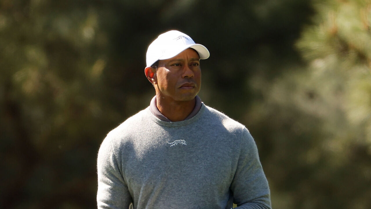 AUGUSTA, GEORGIA - APRIL 12: Tiger Woods of the United States walks the first fairway during the second round of the 2024 Masters Tournament at Augusta National Golf Club on April 12, 2024 in Augusta, Georgia.
