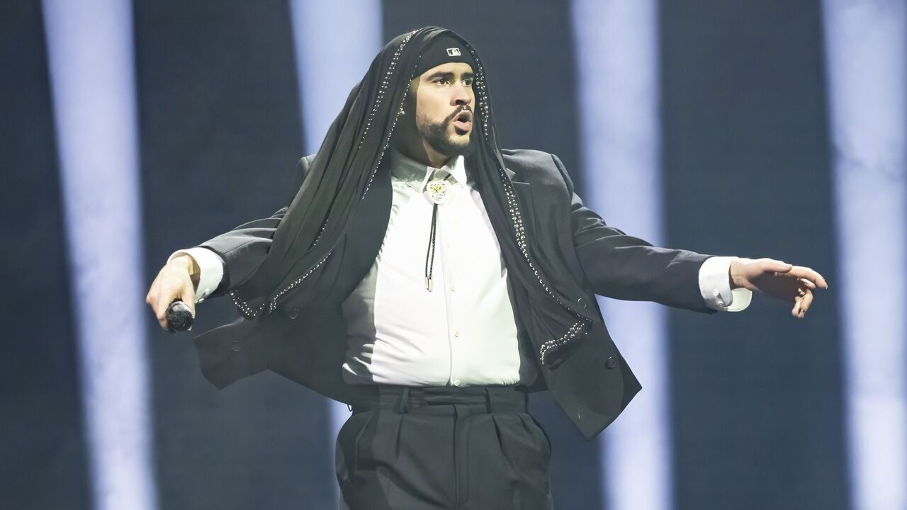 DETROIT, MICHIGAN - APRIL 06: Bad Bunny performs onstage during his "Most Wanted Tour" at Little Caesars Arena on April 06, 2024 in Detroit, Michigan.