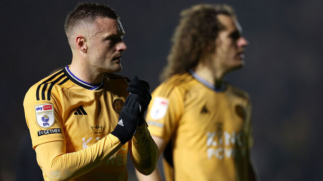 Leicester City's Jamie Vardy (left) applauds the fans following the Sky Bet Championship match at Home Park, Plymouth. Picture date: Friday April 12, 2024.