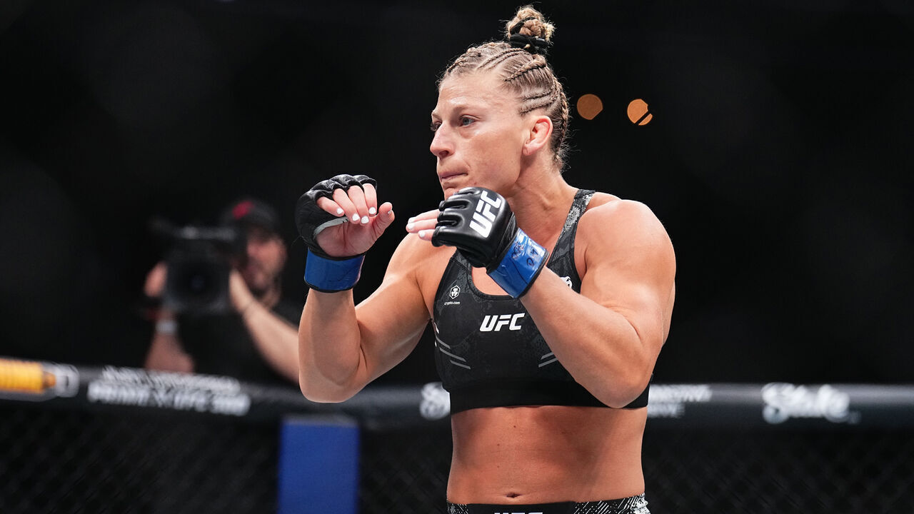 LAS VEGAS, NEVADA - APRIL 13: Kayla Harrison prepares to fight in a bantamweight fight during the UFC 300 event at T-Mobile Arena on April 13, 2024 in Las Vegas, Nevada.