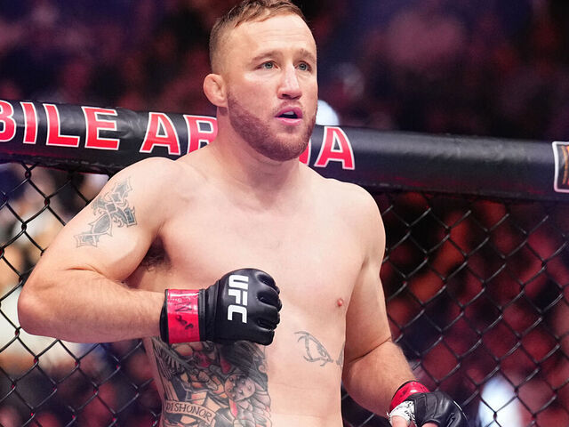 LAS VEGAS, NEVADA - APRIL 13: Justin Gaethje prepares to fight in a lightweight fight during the UFC 300 event at T-Mobile Arena on April 13, 2024 in Las Vegas, Nevada.