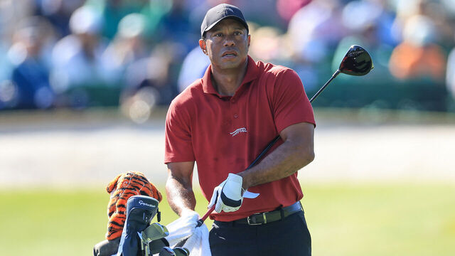 AUGUSTA, GEORGIA - APRIL 14: Tiger Woods of The United States prepares to play his tee shot on the third hole during the final round of the 2024 Masters Tournament at Augusta National Golf Club on April 14, 2024 in Augusta, Georgia.