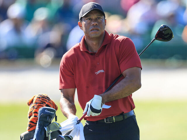 AUGUSTA, GEORGIA - APRIL 14: Tiger Woods of The United States prepares to play his tee shot on the third hole during the final round of the 2024 Masters Tournament at Augusta National Golf Club on April 14, 2024 in Augusta, Georgia.