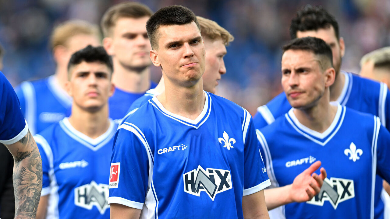 DARMSTADT, GERMANY - APRIL 14: Mathias Honsak of SV Darmstadt 98 looks dejected following the Bundesliga match between SV Darmstadt 98 and Sport-Club Freiburg at Merck-Stadion am Böllenfalltor on April 14, 2024 in Darmstadt, Germany.