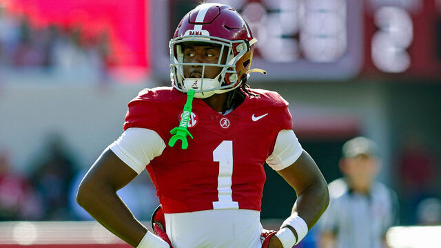 TUSCALOOSA, ALABAMA - NOVEMBER 18: Kool-Aid McKinstry #1 of the Alabama Crimson Tide during the first half aginast the Chattanooga Mocs at Bryant-Denny Stadium on November 18, 2023 in Tuscaloosa, Alabama.
