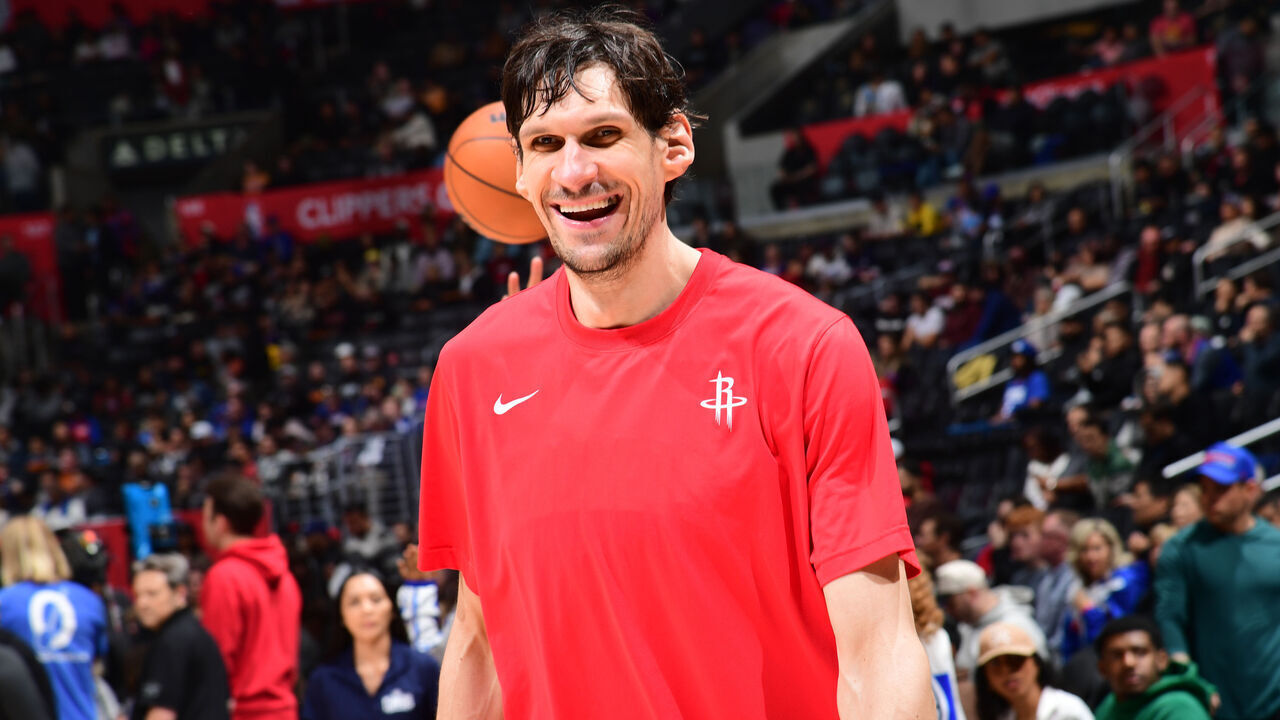 LOS ANGELES, CA - APIRL 14: Boban Marjanovic #51 of the Houston Rockets smiles before the game against the LA Clippers on April 14, 2024 at Crypto.Com Arena in Los Angeles, California. NOTE TO USER: User expressly acknowledges and agrees that, by downloading and/or using this Photograph, user is consenting to the terms and conditions of the Getty Images License Agreement. Mandatory Copyright Notice: Copyright 2024 NBAE