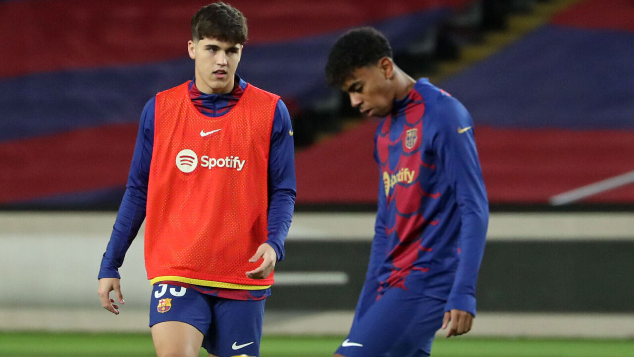 Pau Cubarsi and Lamine Yamal are playing in the match between FC Barcelona and CA Osasuna for week 20 of LaLiga EA Sports at the Olympic Stadium Lluis Companys in Barcelona, Spain, on January 31, 2024.