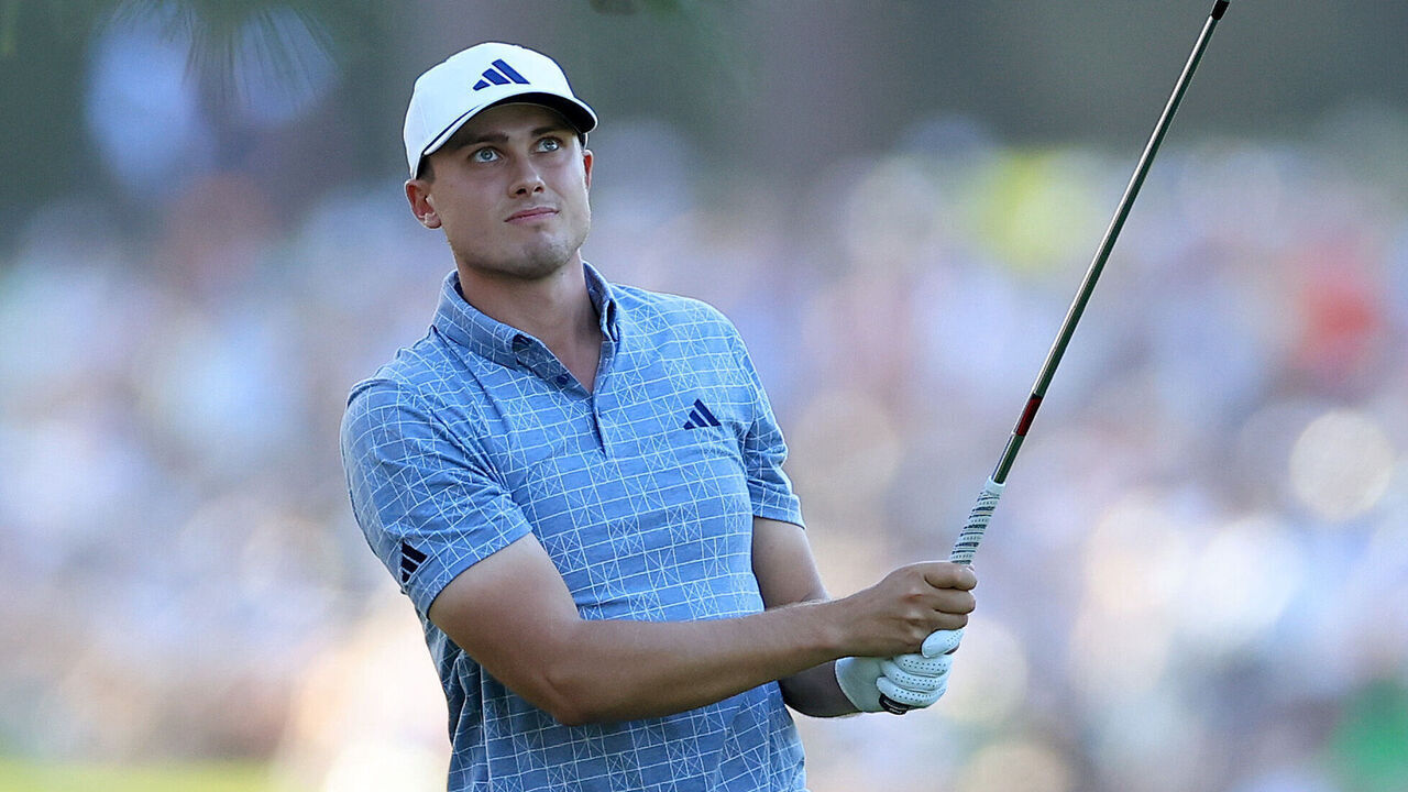 AUGUSTA, GEORGIA - APRIL 14: Ludvig Aberg of Sweden plays his second shot on the 17th hole during the final round of the 2024 Masters Tournament at Augusta National Golf Club on April 14, 2024 in Augusta, Georgia.