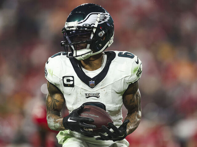 TAMPA, FL - JANUARY 15: DeVonta Smith #6 of the Philadelphia Eagles runs the ball during an NFL Wild Card playoff football game against the Tampa Bay Buccaneers at Raymond James Stadium on January 15, 2024 in Tampa, Florida.