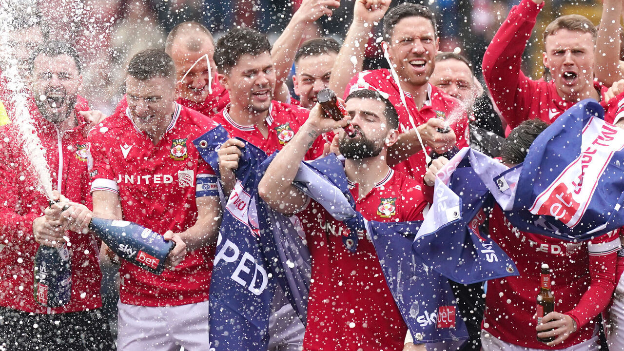 during the Sky Bet League Two match at the SToK Cae Ras, Wrexham. Picture date: Saturday April 13, 2024.