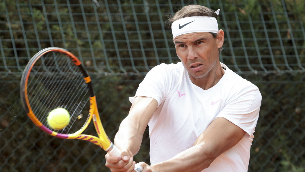 BARCELONA, SPAIN - APRIL 15: Rafael Nadal of Spain practicing on day 1 of the Barcelona Open Banc Sabadell 2024, 71º Trofeo Conde de Godo at Real Club De Tenis Barcelona 1899 (RCTB) on April 15, 2024 in Barcelona, Spain.